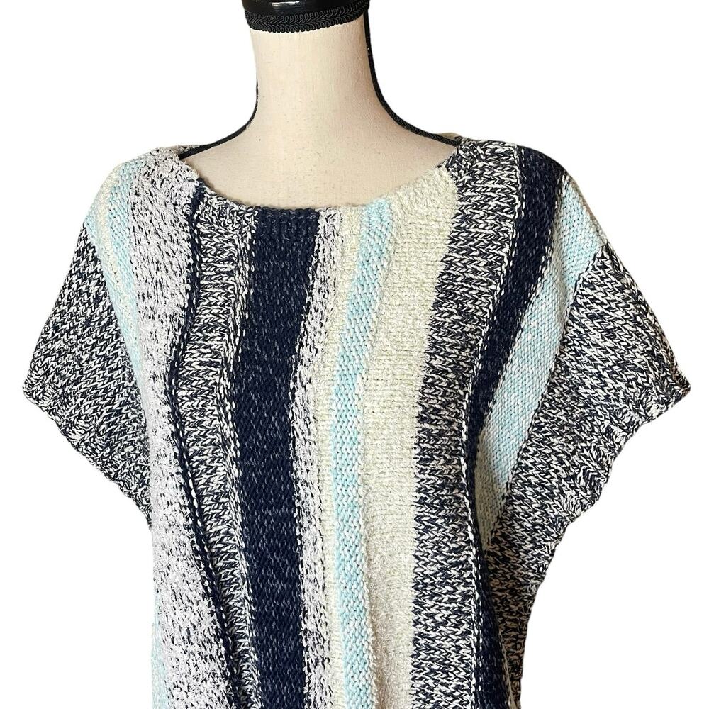 J. Jill Sweater Short Cap Sleeve Cotton Blend Knit Stripe Sweater Size 1X Costal - Picture 3 of 11